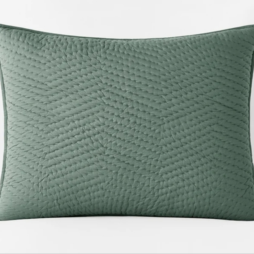 NEW The Company Store Quilted Voile Sham Standard SET OF TWO JADE GREEN